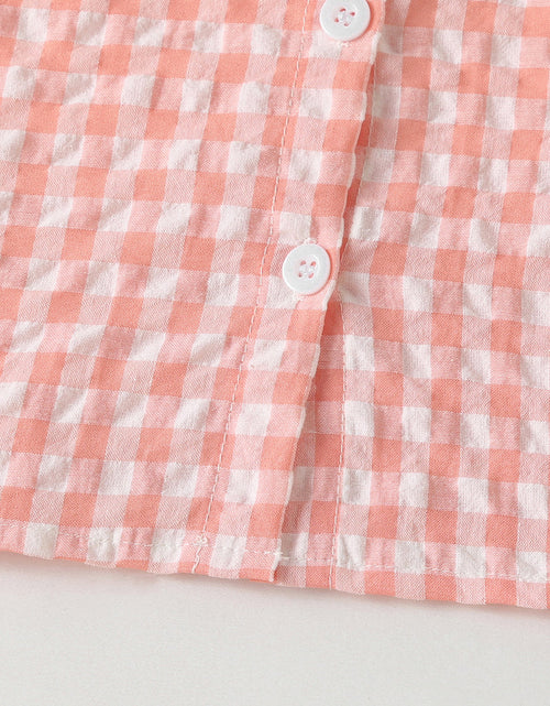 Load image into Gallery viewer, Baby Girl 1pcs Plaid Pattern Contrast Tape Lapel Design Combo Shorts Sets by MyKids-USA™
