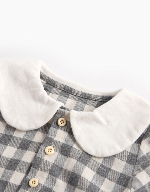 Load image into Gallery viewer, Baby Girl Plaid Pattern Doll Collar Design Long Sleeve Onesies With Buttons by MyKids-USA™
