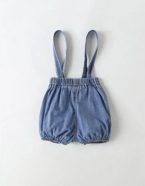 Load image into Gallery viewer, Baby Girl Solid Color Tee Combo Denim Strap Shorts 1-Piece Sets by MyKids-USA™
