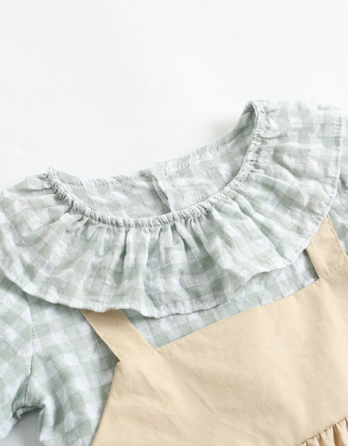 Load image into Gallery viewer, Baby Girl 1pcs Plaid Pattern False 2-Piece Design Ruffle Neck Onesies by MyKids-USA™
