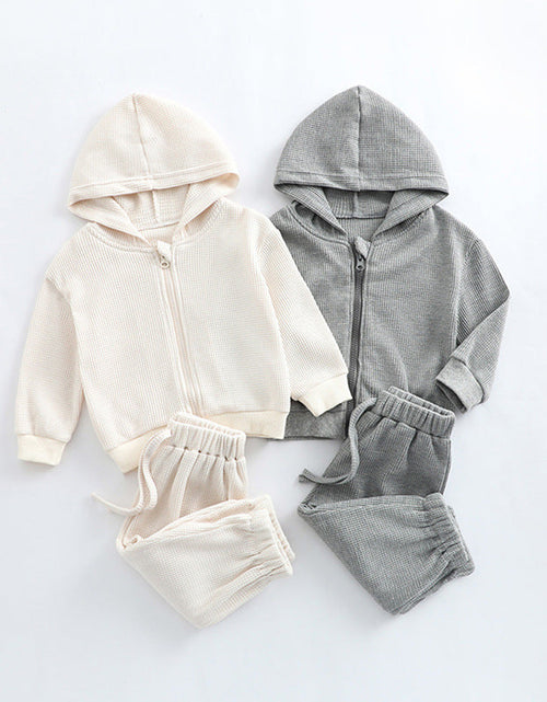Load image into Gallery viewer, Baby Solid Color Waffle Knit Fabric Coat With Pants 2 Pieces Sets by MyKids-USA™
