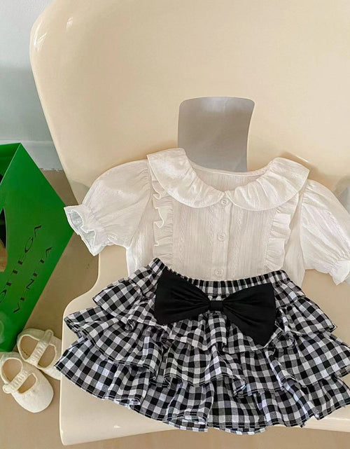 Load image into Gallery viewer, Baby Girl Solid Blouses Plaid Pattern Princess Skirt Sets by MyKids-USA™
