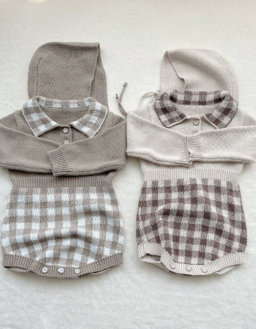 Load image into Gallery viewer, Baby Checkerboard Pattern Polo Neck Knit Warm Onesies by MyKids-USA™
