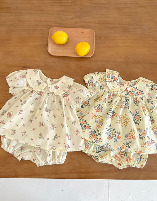 Load image into Gallery viewer, Baby Girl Floral Print Doll Collar Design Tops Combo Shorts Sets In Summer by MyKids-USA™

