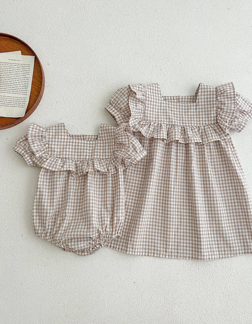 Load image into Gallery viewer, Baby Plaid Pattern Square Neck Puff Sleeves Onesies &amp; Dress by MyKids-USA™
