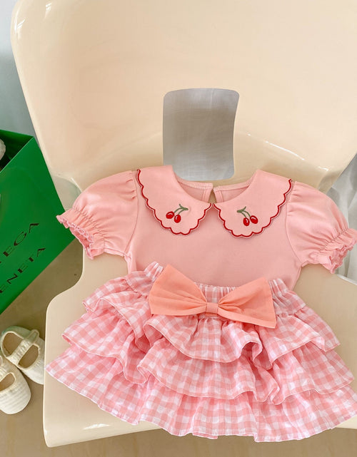 Load image into Gallery viewer, Baby Girl Cherry Laple Neck Shirt With Plaid Skirt Sets by MyKids-USA™
