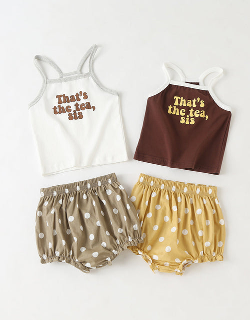 Load image into Gallery viewer, Baby Girl Slogan Pattern Sling Tops Combo Polka Dot Graphic Triangle Shorts 1 Pieces Sets by MyKids-USA™
