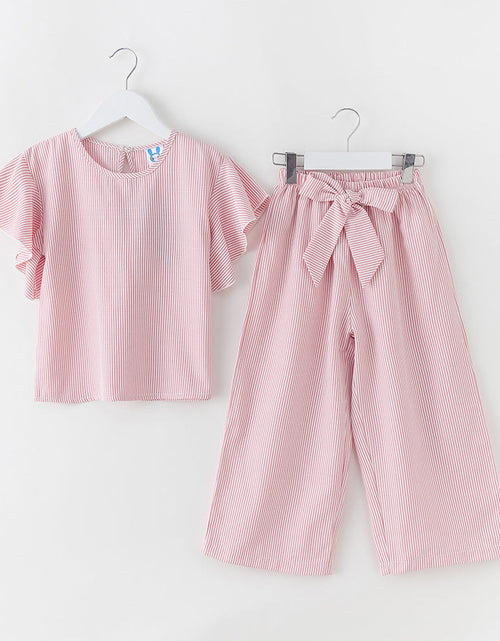 Load image into Gallery viewer, Girl Striped Pattern Tops Combo Bow Belt Pants Summer 1-Pieces Sets by MyKids-USA™
