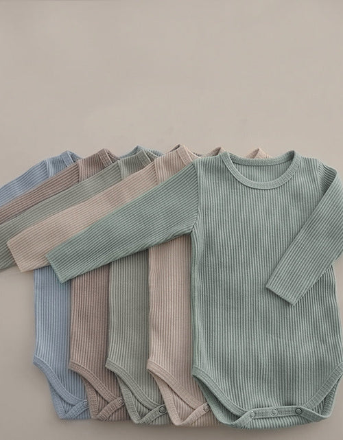 Load image into Gallery viewer, Baby Solid Color Pit Strip Fabric Long Sleeve Bodysuit by MyKids-USA™
