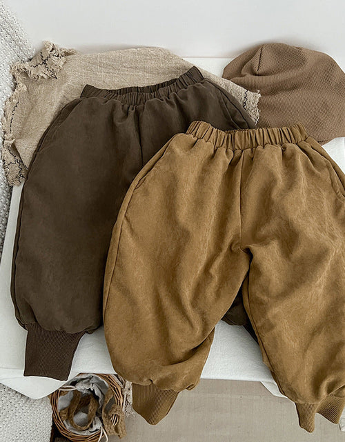 Load image into Gallery viewer, Baby Solid Color Thickened Lambswool Drawstring Casual Trousers by MyKids-USA™

