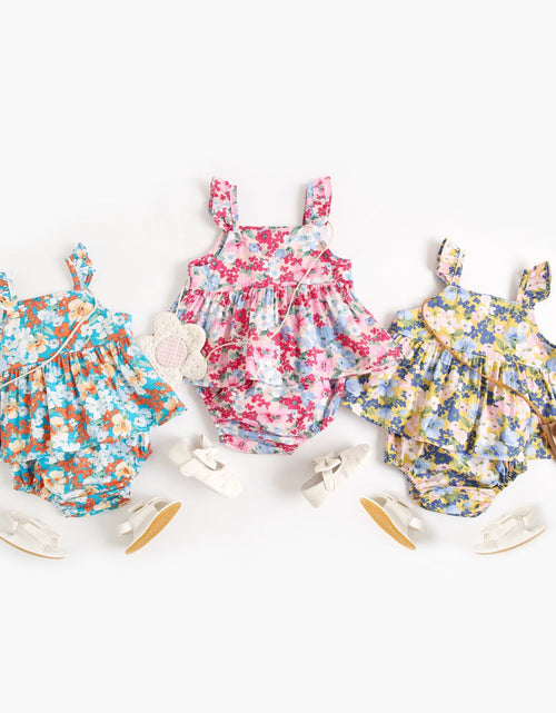 Load image into Gallery viewer, Baby Girl Flower Pattern Sling Loose Tops With Shorts Sets by MyKids-USA™
