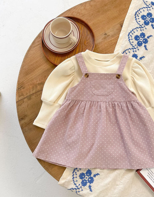 Load image into Gallery viewer, Baby Girls Dot Print Dress Combo Solid Top In Sets by MyKids-USA™
