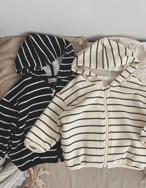 Load image into Gallery viewer, Baby Striped Pattern Single Breasted Design Long Sleeve Coat With Hat by MyKids-USA™
