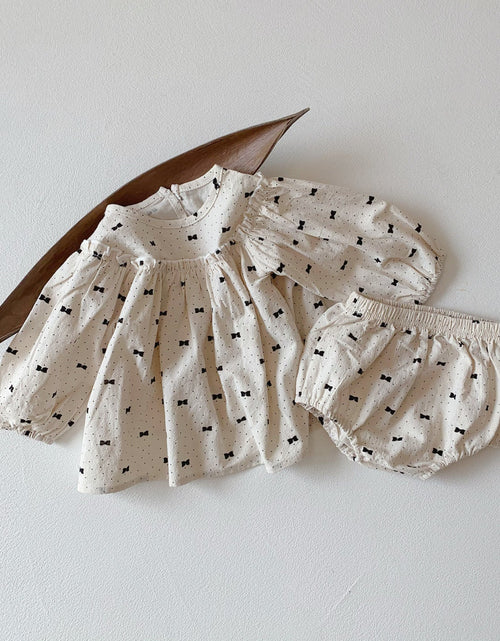 Load image into Gallery viewer, Baby Girl Bow &amp; Polka Dot Graphic A-Line Long Sleeves Shirt Combo Triangle Shorts 1 Pieces Sets by MyKids-USA™
