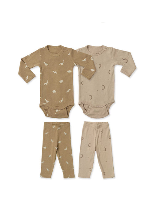 Load image into Gallery viewer, Baby Cartoon &amp; Floral Pattern Long Sleeve Onesies With Pants Sets by MyKids-USA™
