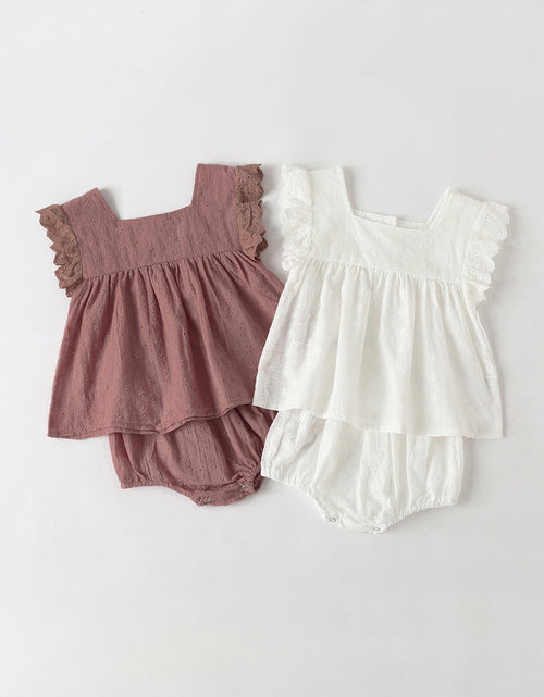 Load image into Gallery viewer, Baby Girl Solid Color Ruffle Design Square Neck Tops Combo Triangle Shorts 1 Pieces Sets by MyKids-USA™
