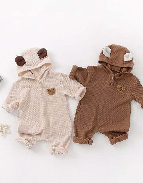 Load image into Gallery viewer, Baby Cartoon Bear Embroidered Pattern Waffle Fabric Long Sleeve Romper by MyKids-USA™
