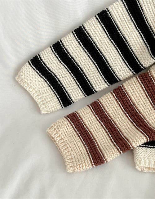 Load image into Gallery viewer, Baby Striped Pattern Lapel Knitted Cardigan With Pants Sets by MyKids-USA™
