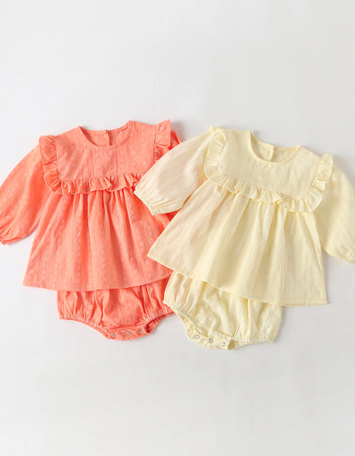 Load image into Gallery viewer, Baby Girl Solid Color Frill Trim Design Long-Sleeve Tops Combo Triangle Shorts Sets by MyKids-USA™
