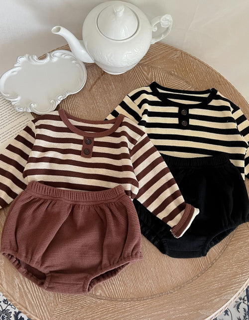 Load image into Gallery viewer, Baby Striped Pattern Long Sleeve Tops &amp; Triangle Shorts 1 Pieces Sets by MyKids-USA™
