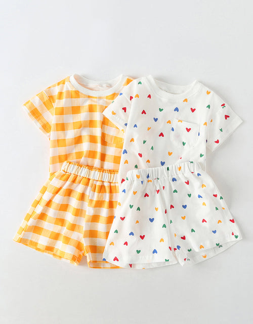 Load image into Gallery viewer, Baby 1pcs Plaid &amp; Heart Pattern Tee Combo Shorts Simply Style Sets by MyKids-USA™
