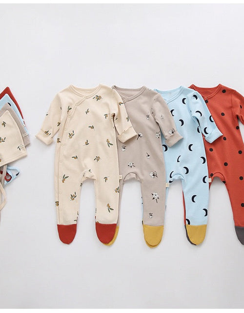 Load image into Gallery viewer, Baby Printed Graphic Side Button Design Long Sleeved Jumpsuit Romper Pajamas With Hat by MyKids-USA™
