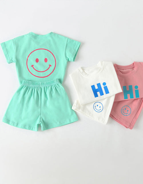 Load image into Gallery viewer, Baby Smiley &amp; Slogan Print Tops Combo Shorts Korean Style Sets by MyKids-USA™
