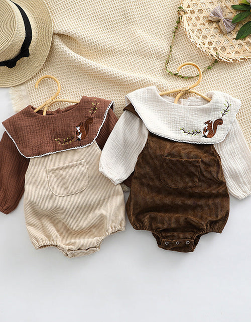 Load image into Gallery viewer, Baby Embroidered Pattern Lapel Cotton Shirt Combo Corduroy Strap Onesies Sets by MyKids-USA™
