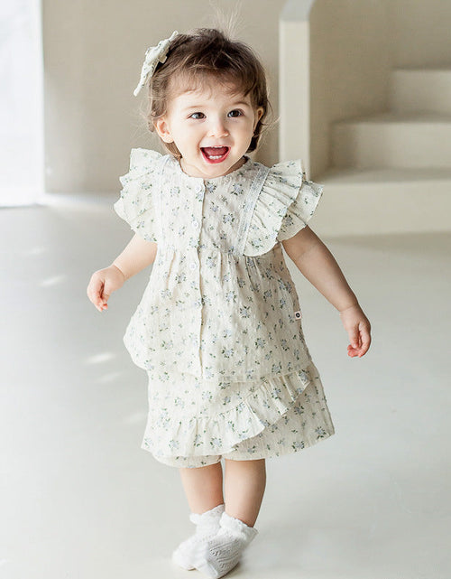 Load image into Gallery viewer, Baby Girl Flower Pattern Flying Sleeves Onesies &amp; Clothing Sets With Headband by MyKids-USA™

