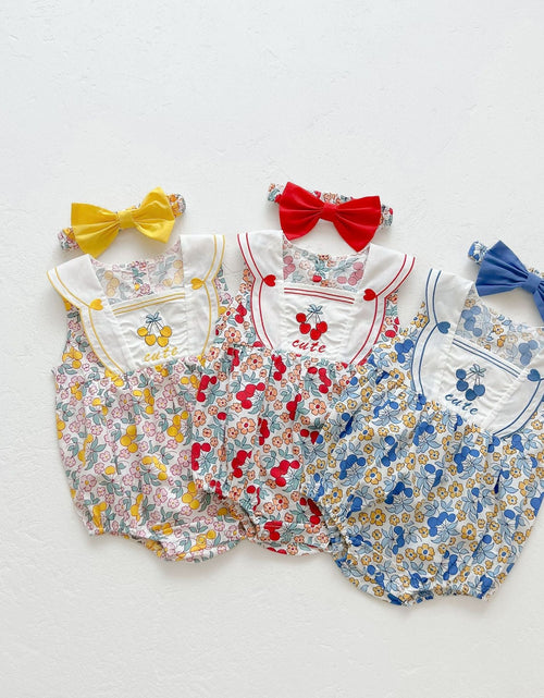 Load image into Gallery viewer, Baby Girl Floral Print Pattern With Headband Sleeveless Onesie by MyKids-USA™
