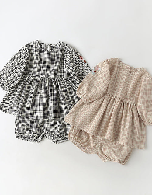 Load image into Gallery viewer, Baby Girl Floral Embroidered Pattern Plaid Graphic A-Line Tops Combo Shorts Sets by MyKids-USA™
