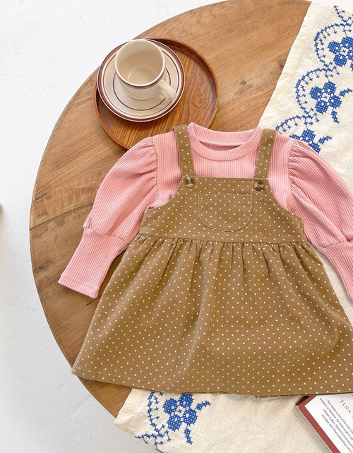 Load image into Gallery viewer, Baby Girls Dot Print Dress Combo Solid Top In Sets by MyKids-USA™
