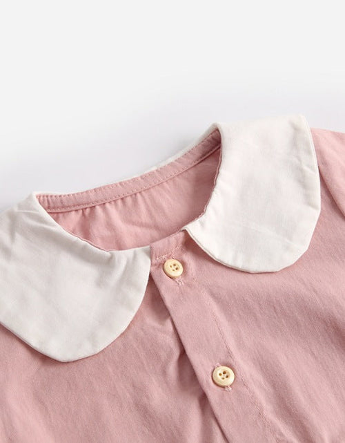 Load image into Gallery viewer, Baby Girl Doll Collar Design Solid Color Long Sleeve Onesies With Buttons by MyKids-USA™
