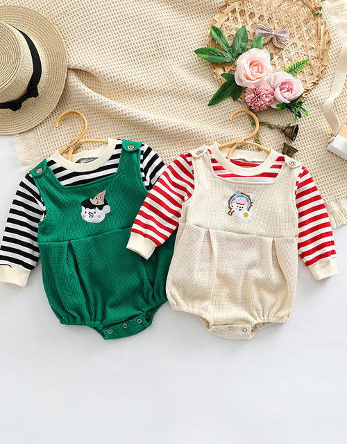 Load image into Gallery viewer, Baby Striped Pattern Shirt Combo Cartoon Graphic Corduroy Fabric Strap Onesies Sets by MyKids-USA™
