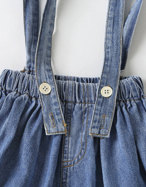 Load image into Gallery viewer, Baby Girl Solid Color Tee Combo Denim Strap Shorts 1-Piece Sets by MyKids-USA™
