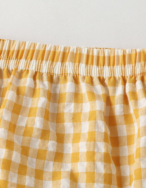 Load image into Gallery viewer, Baby Smiley Print Pattern Solid Tee Combo Plaid Pattern Triangle Shorts Sets by MyKids-USA™
