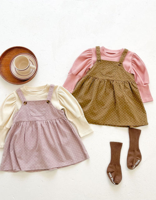 Load image into Gallery viewer, Baby Girls Dot Print Dress Combo Solid Top In Sets by MyKids-USA™
