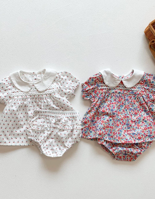 Load image into Gallery viewer, Baby Girl Doll Collar Floral Print Dress Combo Floral Print Shorts In Sets Summer Outfit Wearing by MyKids-USA™
