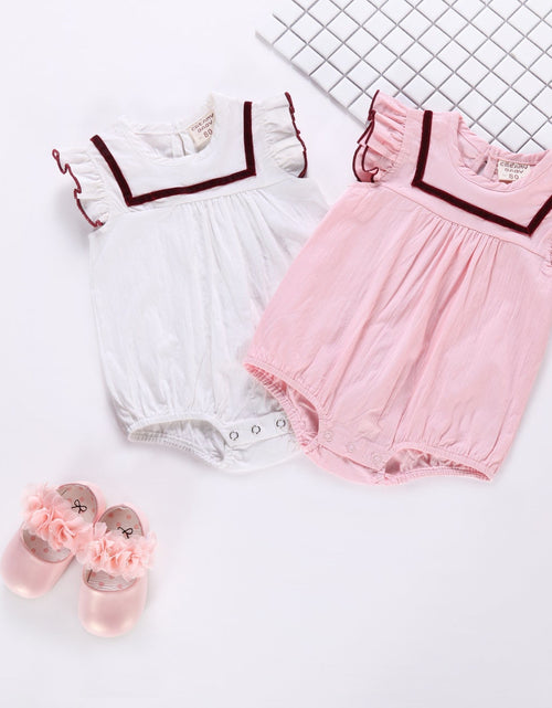 Load image into Gallery viewer, Baby 1pcs Contrast Tape Patched Frill Trim Sleeveless Onesies &amp; Hat by MyKids-USA™
