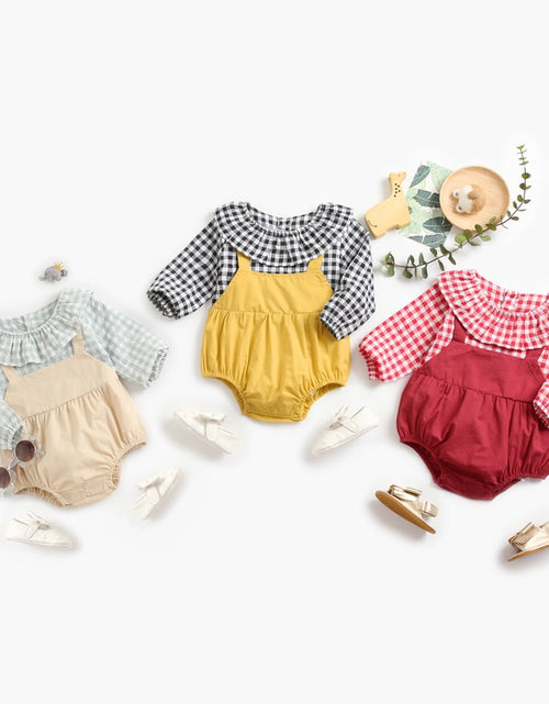 Load image into Gallery viewer, Baby Girl 1pcs Plaid Pattern False 2-Piece Design Ruffle Neck Onesies by MyKids-USA™
