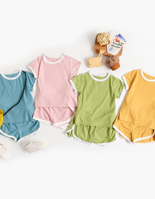 Load image into Gallery viewer, Baby Solid Color Neck Color Matching Design Sports Sets In Summer by MyKids-USA™
