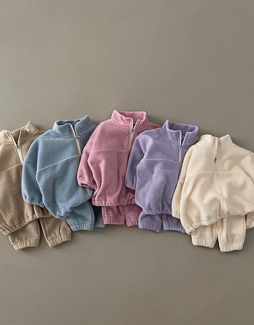 Load image into Gallery viewer, Baby Solid Color Double Sided Fleece Stand Collar Sweater Sets by MyKids-USA™
