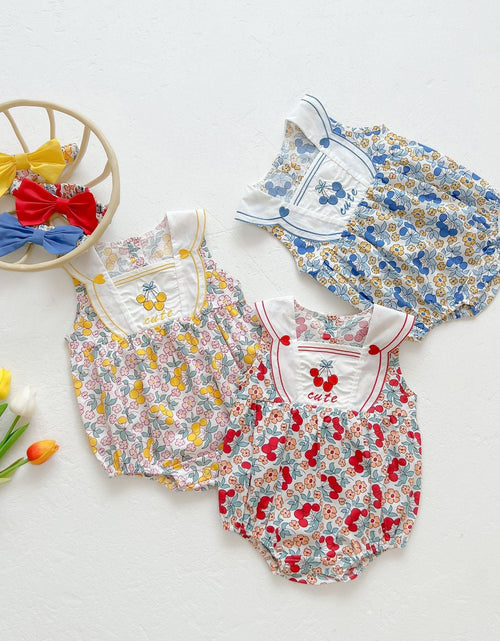 Load image into Gallery viewer, Baby Girl Floral Print Pattern With Headband Sleeveless Onesie by MyKids-USA™
