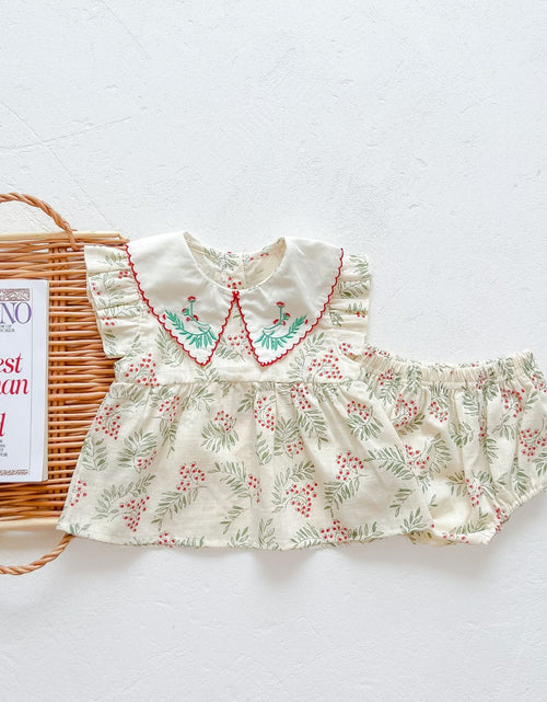 Load image into Gallery viewer, Baby Girl Floral Print Pattern Embroidered Lapel Sleeveless Tops Combo Shorts Two-Piece Sets by MyKids-USA™
