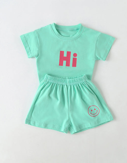 Load image into Gallery viewer, Baby Smiley &amp; Slogan Print Tops Combo Shorts Korean Style Sets by MyKids-USA™
