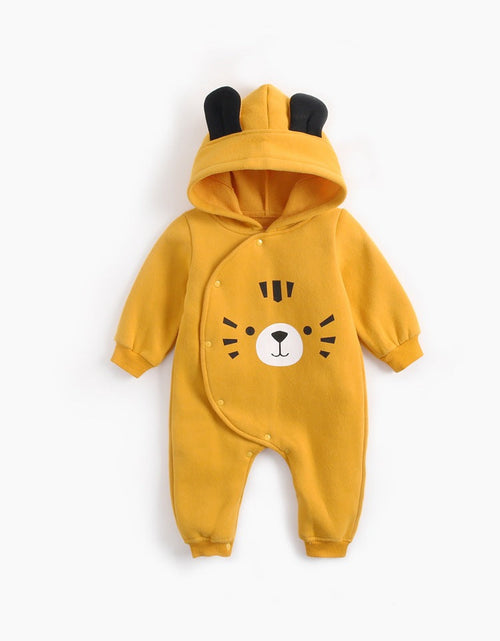 Load image into Gallery viewer, Baby Boy Cartoon Pattern Side Button Front Design Longsleeve Thick Rompers With Hat by MyKids-USA™
