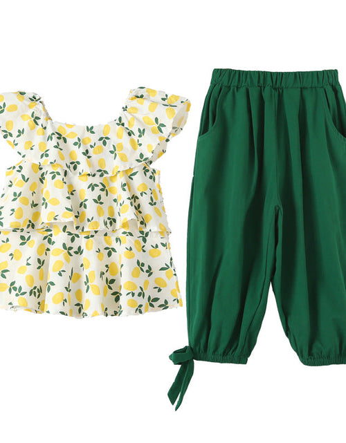 Load image into Gallery viewer, Baby Girl Floral Print Lace Design Tops Combo 1-Pieces Solid Pants  Sets by MyKids-USA™
