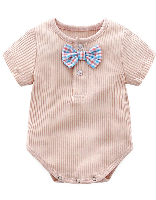 Load image into Gallery viewer, Baby Boy And Girl Solid Color Bow Tie Design Short Sleeve Buttoned Onesies by MyKids-USA™
