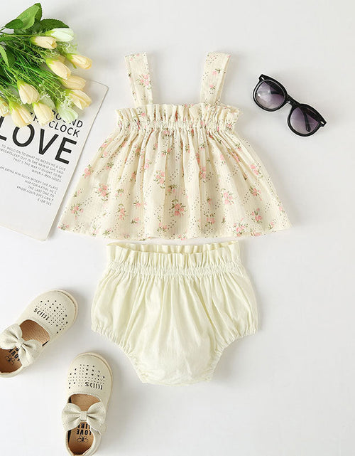Load image into Gallery viewer, Baby Girl Floral Print Pattern Sleeveless Tops Combo Shorts Sets In Summer by MyKids-USA™
