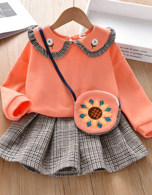 Load image into Gallery viewer, Baby Girl Floral Patches Doll Neck Pullover Hoodie Combo Pleated Skirt Sweet Vintage Style Sets by MyKids-USA™
